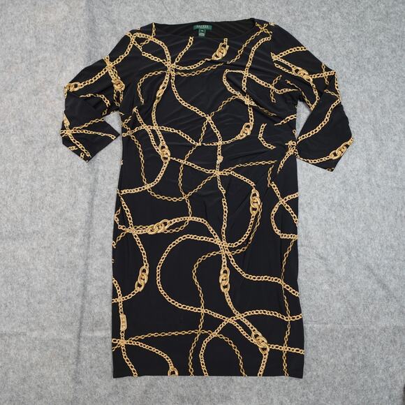 Ralph Lauren Dress Womens 18W Jersey Sheath Midi Bit Bridle Chain Equestrian - Picture 1 of 10